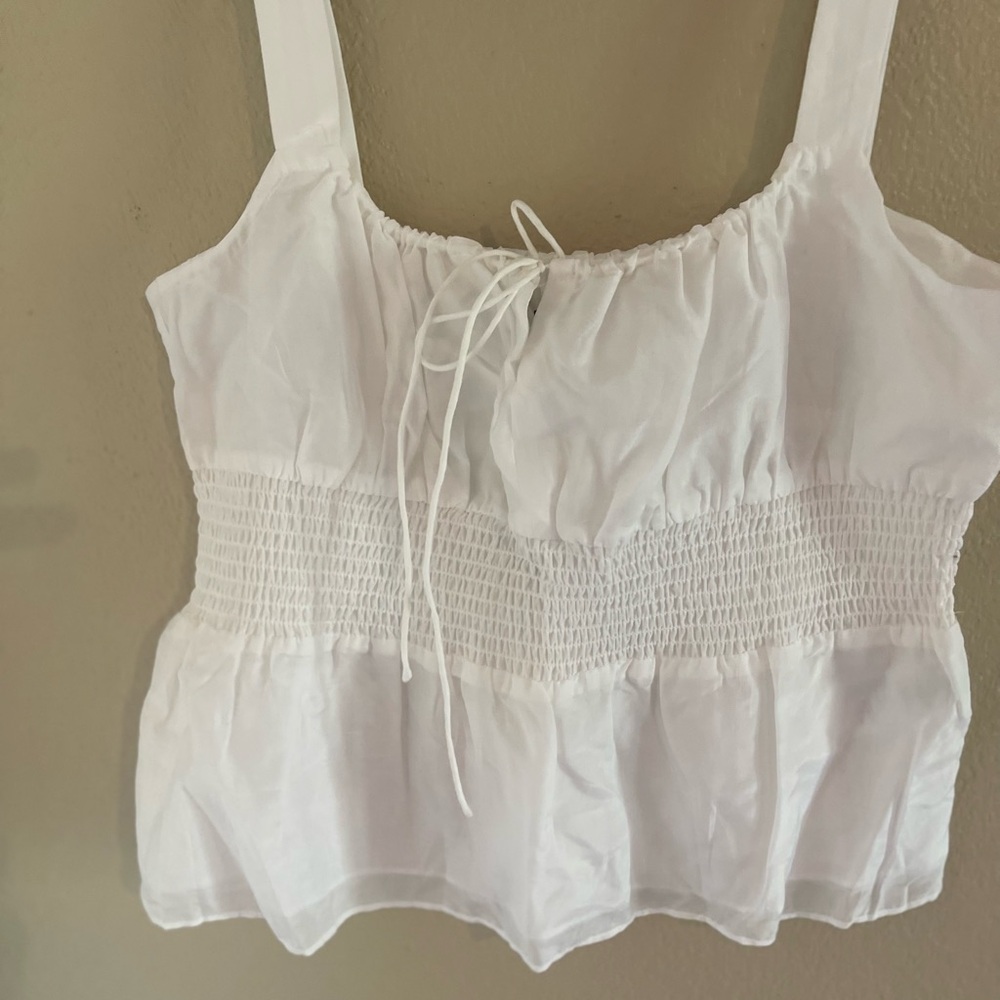 White Smocked Sleeveless Top